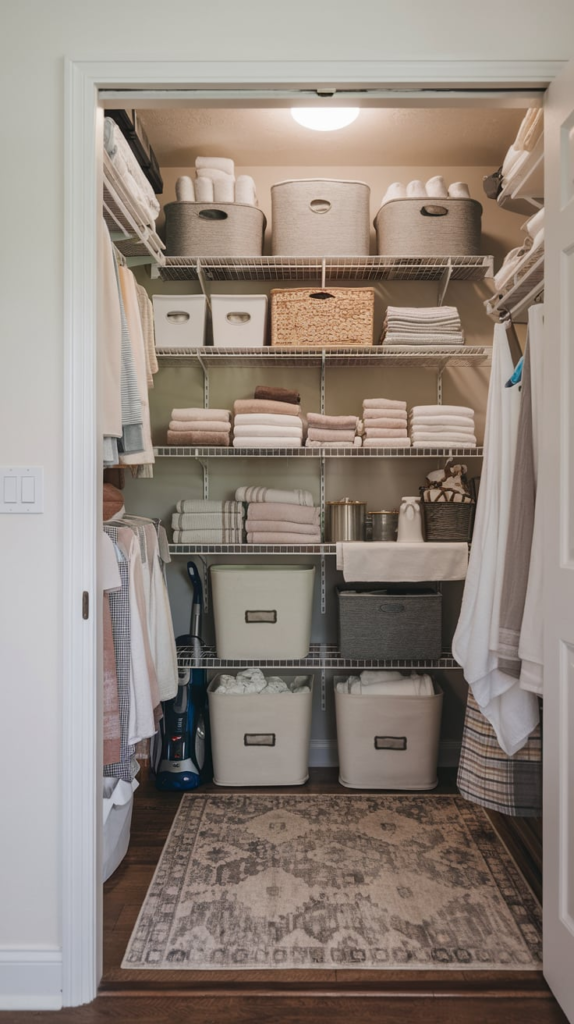 Adjustable shelving in linen closet