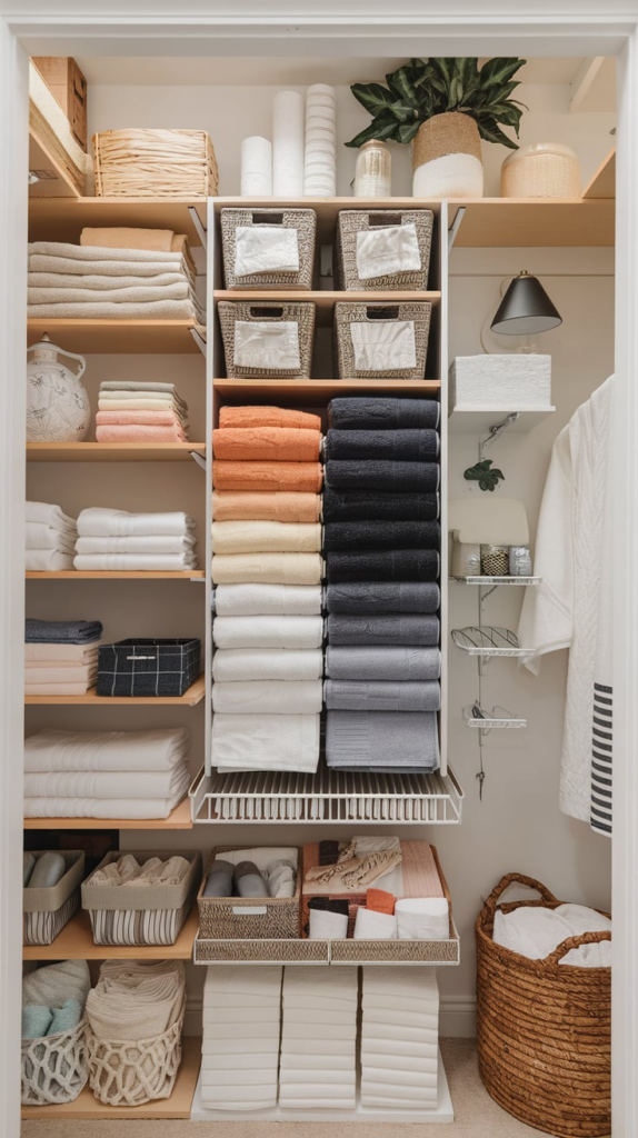 Over-the-door organizers in linen closet