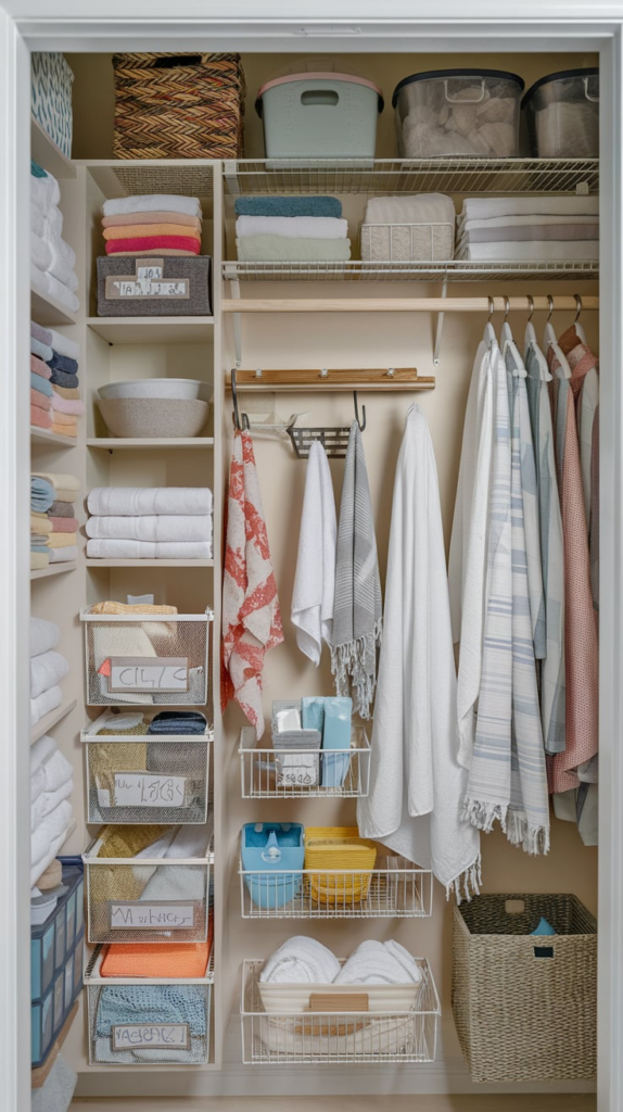 Color-coded linens in closet