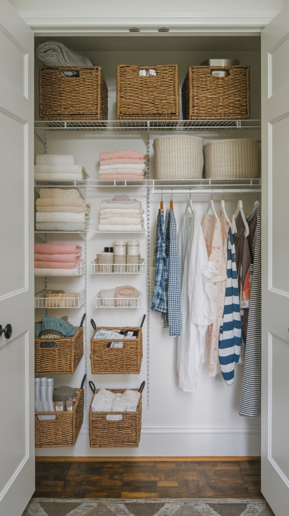 Heavy blankets on bottom shelves