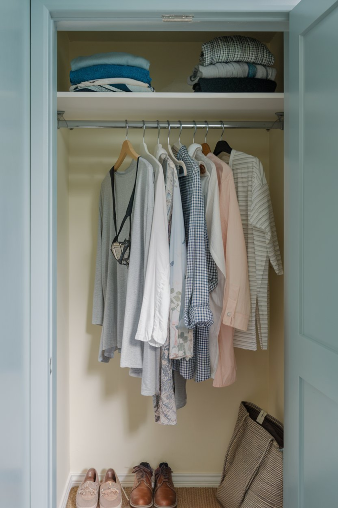 Slim rolling cart in closet