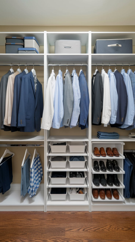 Under-shelf baskets in closet