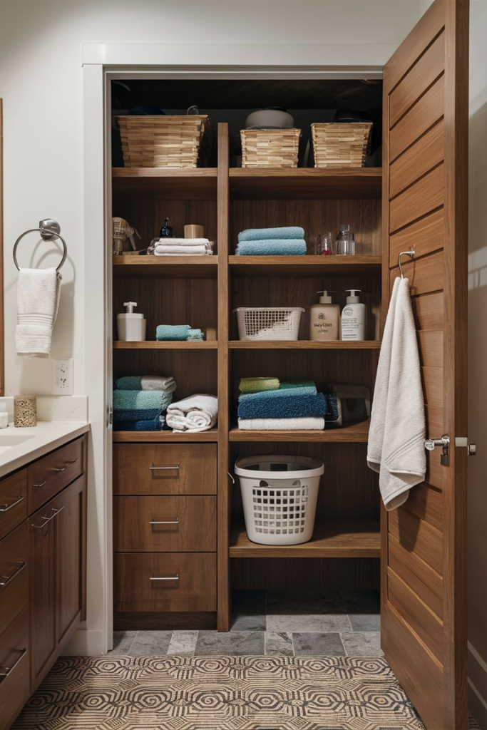 Rolled towels stacked vertically