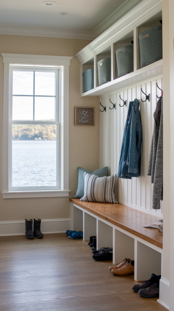 Pegboard wall for entryway storage