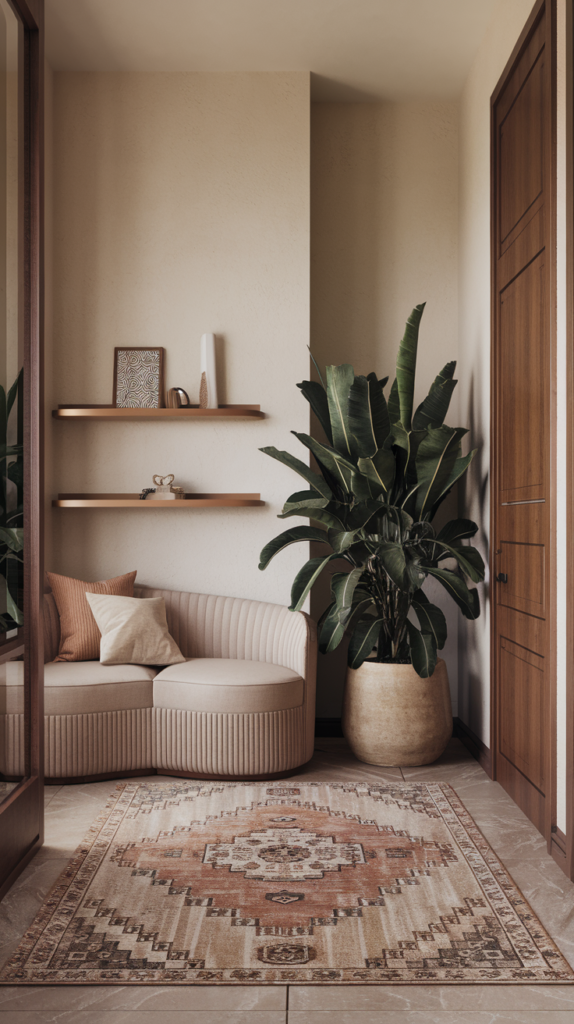 Wall-mounted hall tree with floating bench