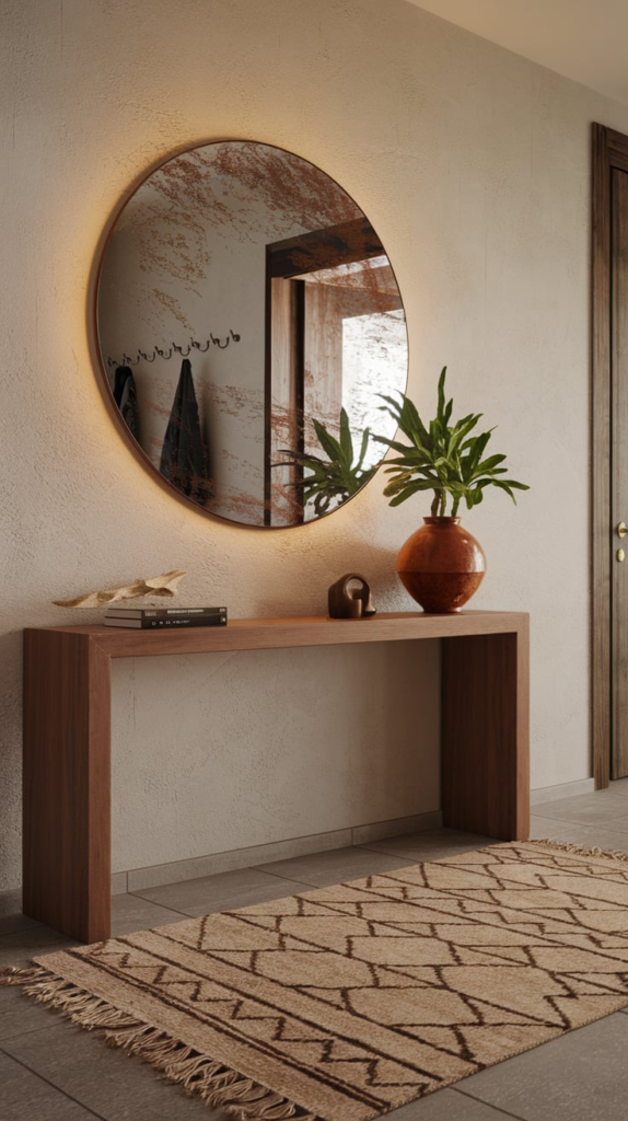 Antique hall tree with brass hooks