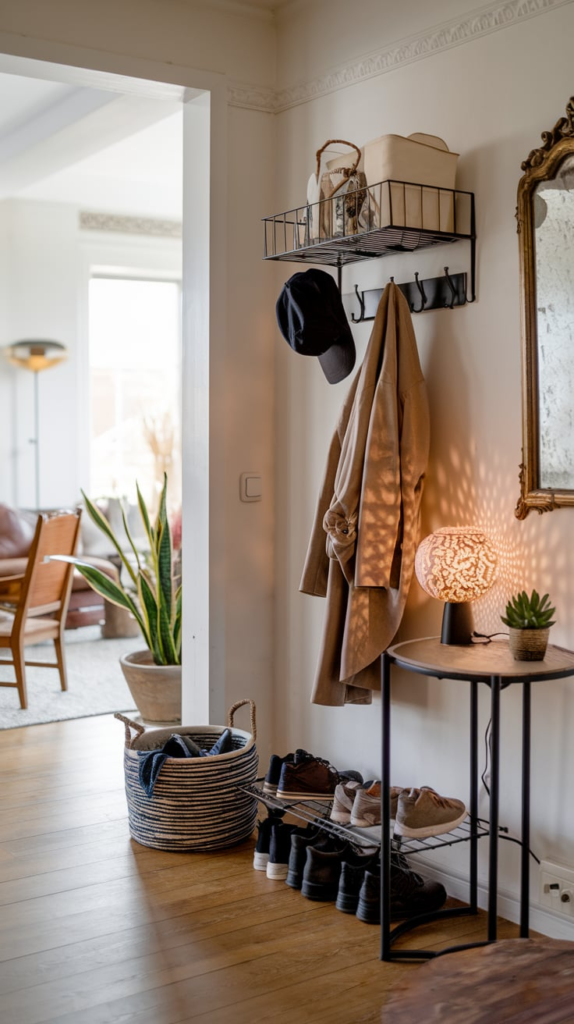 Hall tree with built-in bookshelves