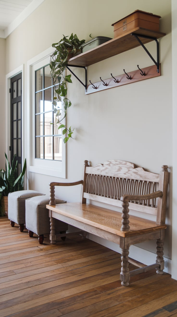 Hall tree with potted plants and greenery