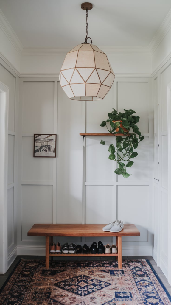 Open-frame hall tree with slim shelves