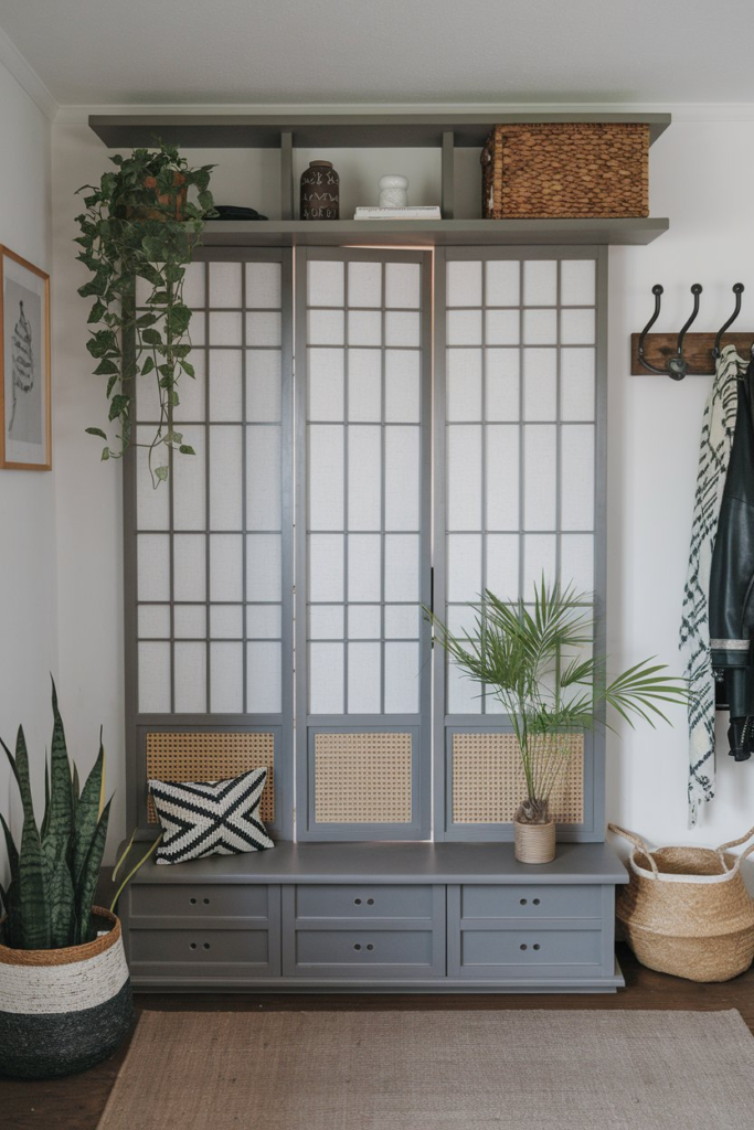 Hall tree with built-in mirror