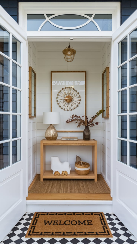 Modern pendant lights in entryway
