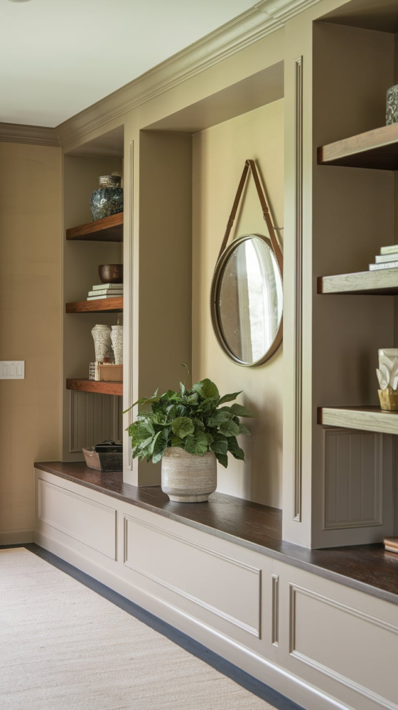 Layered rugs in entryway