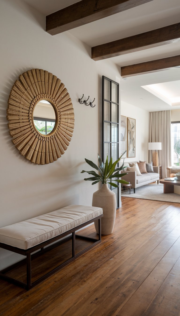 Narrow bookshelf in entryway