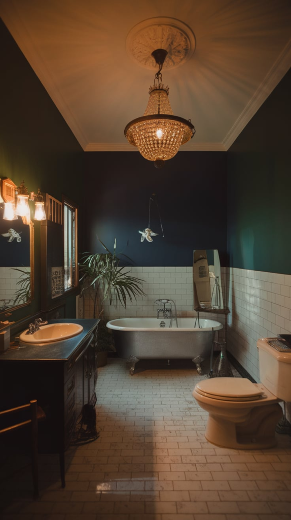 Decorated ceiling in powder room
