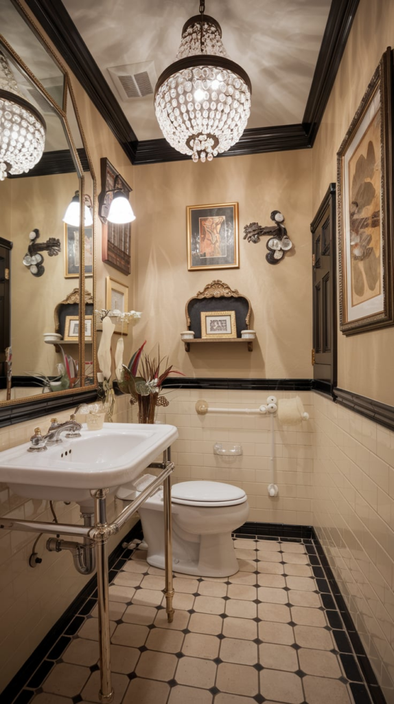 Colorful tilework in powder room
