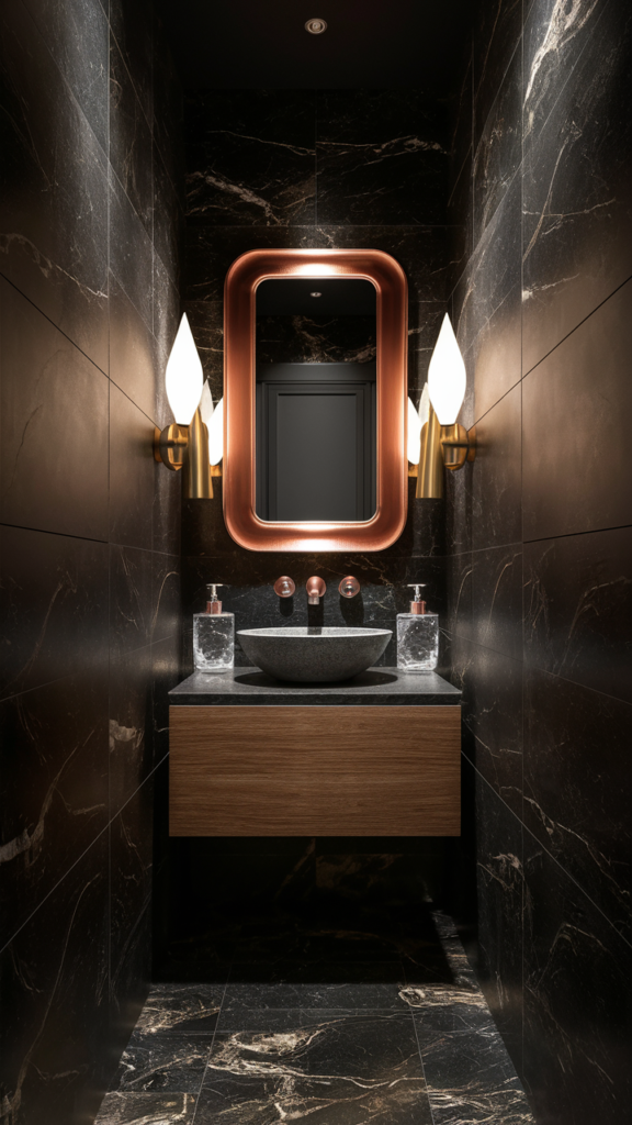 Bold ceiling in powder room