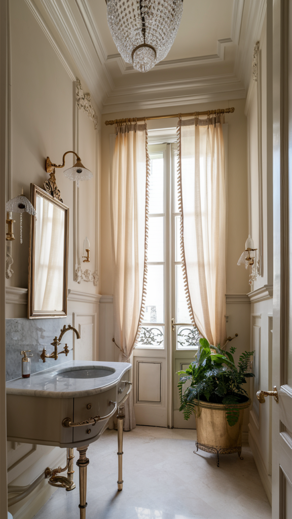 Floating vanity in powder room