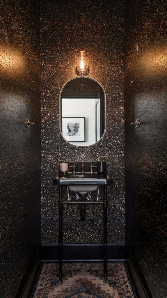 Floor-to-ceiling mirror in powder room