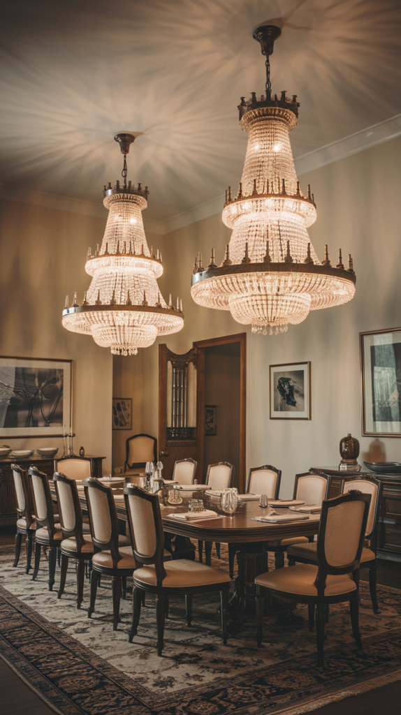 Minimalist pendant lights over dining table