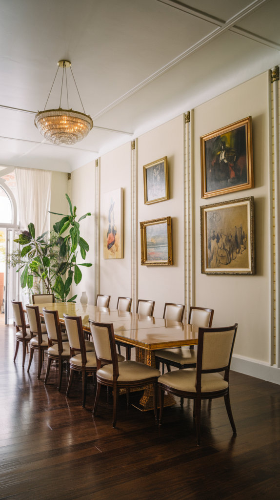 Large drum pendant light over dining table
