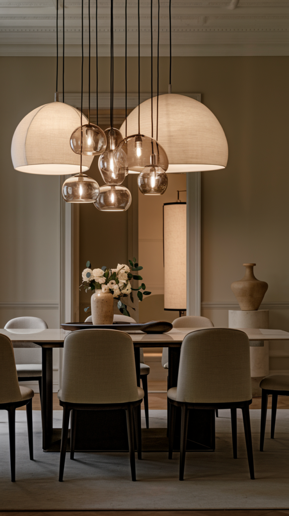 Dome pendant light over dining table