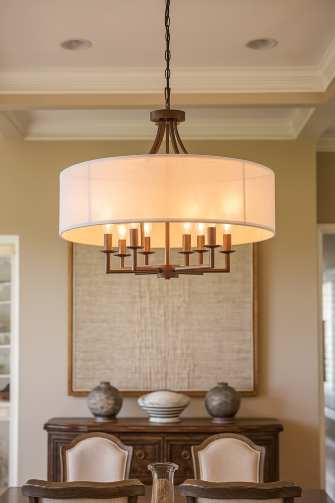Recessed lighting over dining table