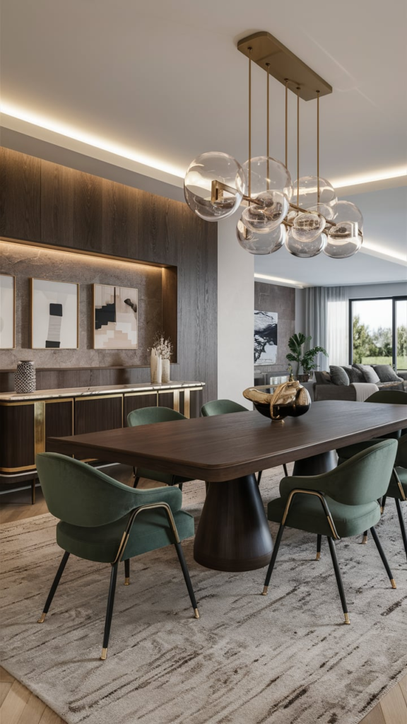 Emerald green dining room accents