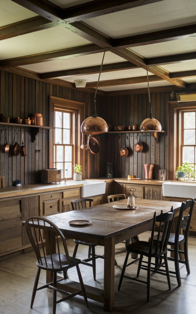 Teal and copper dining room
