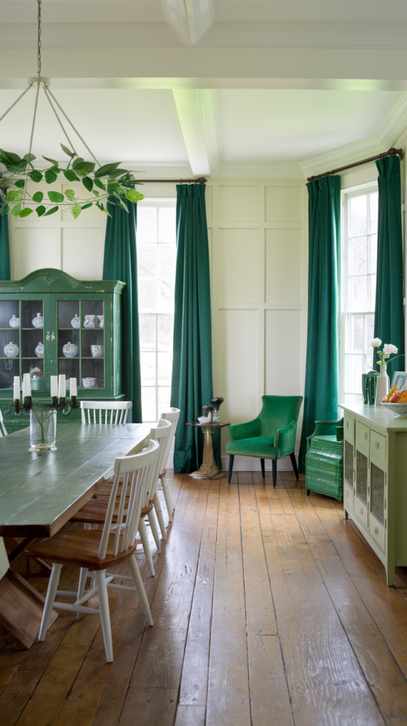 Green ceiling in dining room