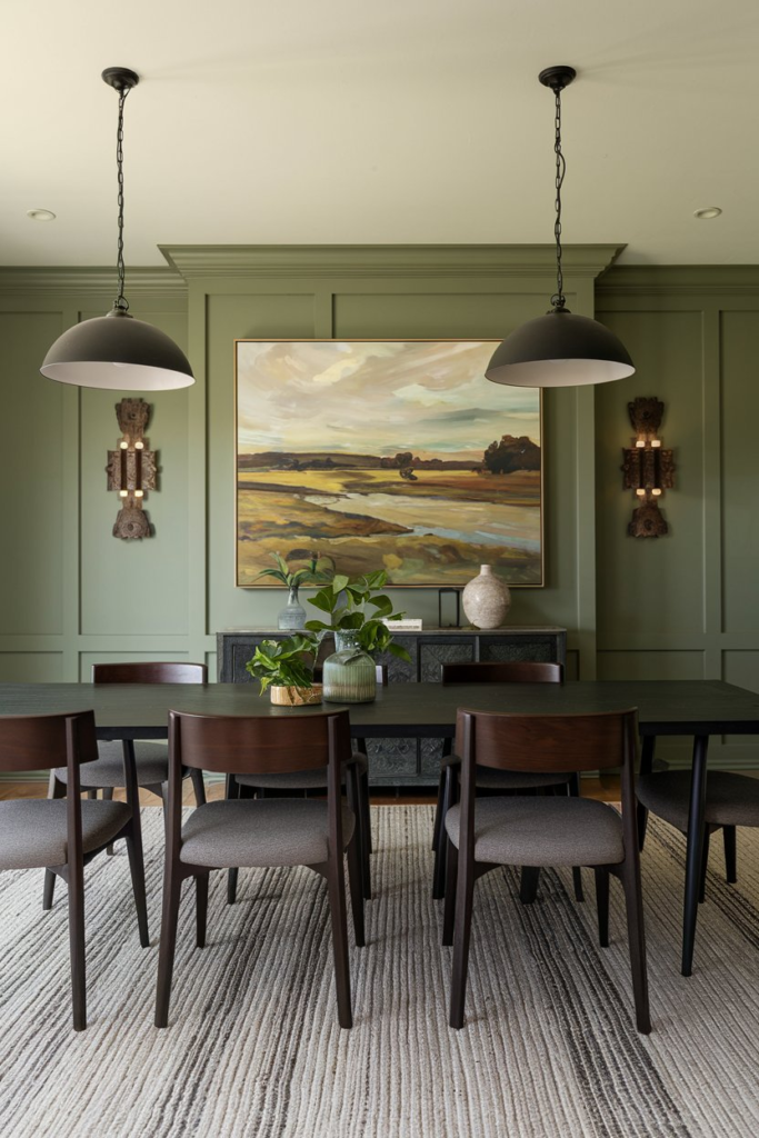 Mint green and white dining room