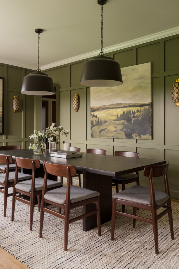 Green and gold dining room accents