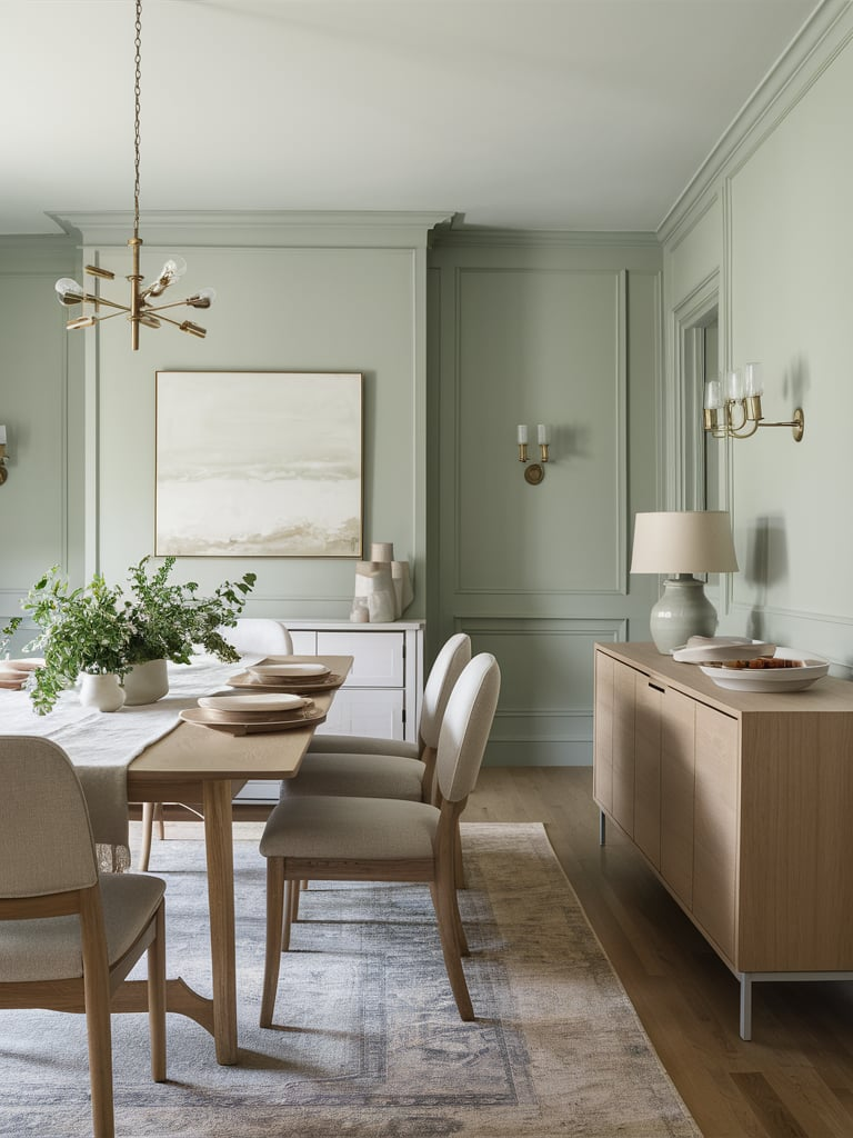 Green accent wall in dining room
