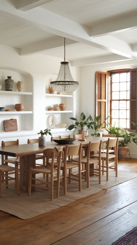 Statement rug in dining room