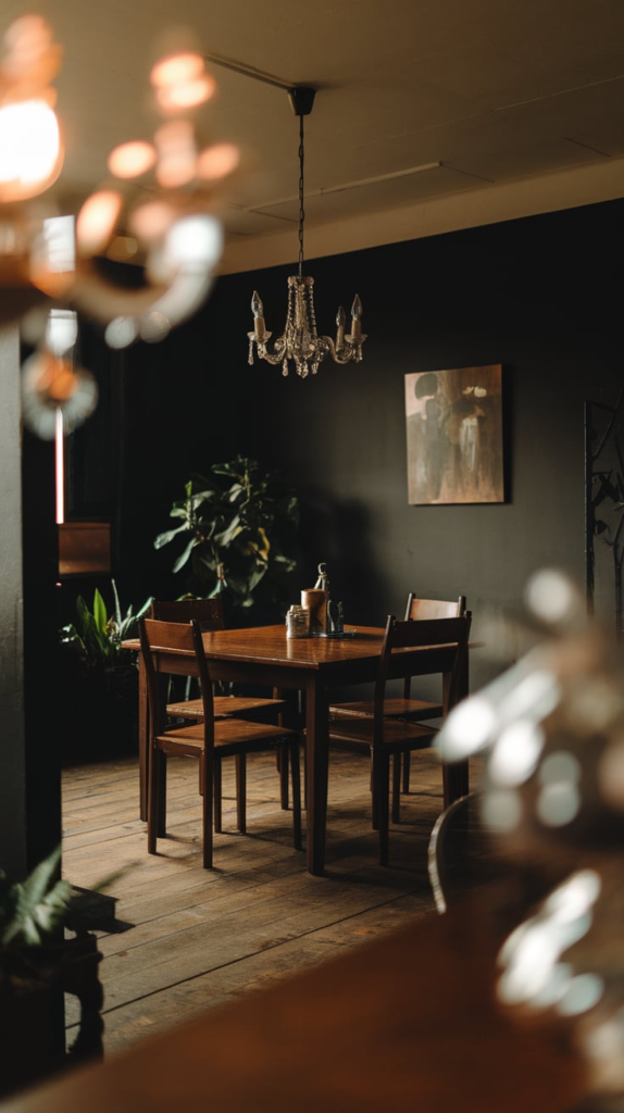 Statement chandelier in dining room