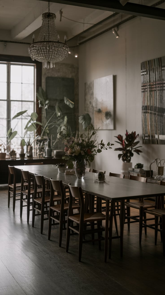 Dark wood dining table