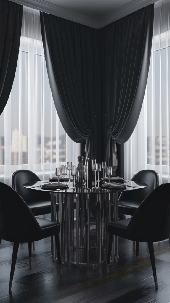 Layered rugs under dining table