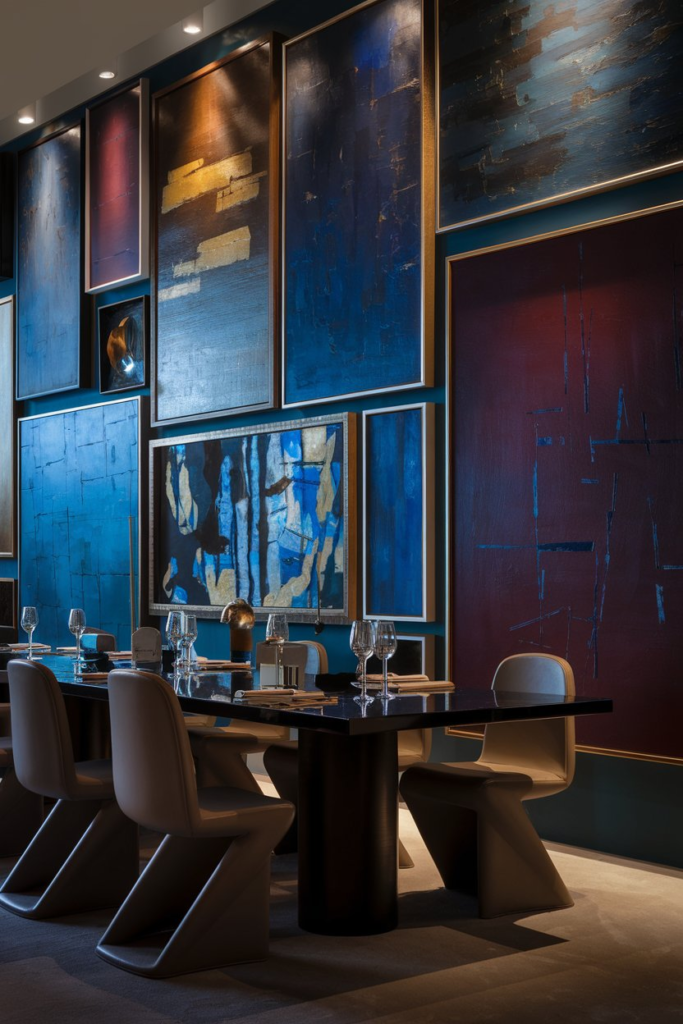 Bookshelves in dining room
