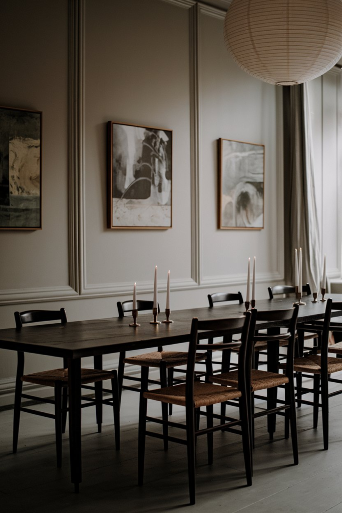 Monochrome moody dining room