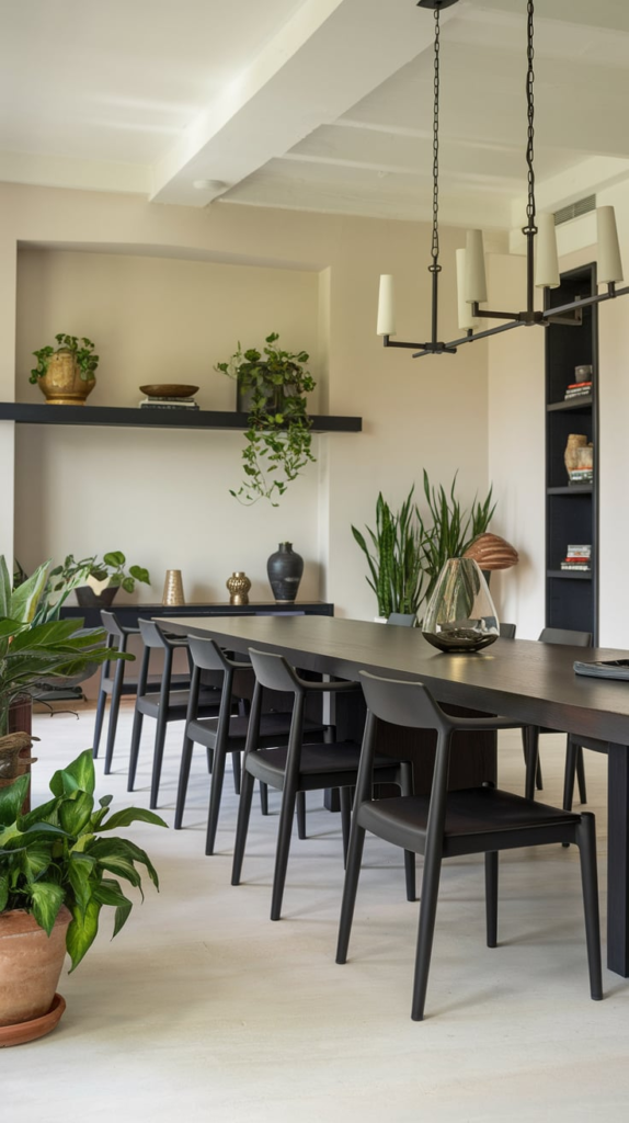 Dark painted dining room walls