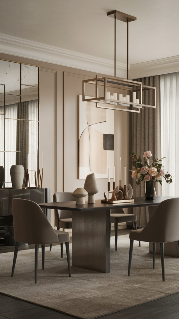 Elegant area rug under dining table