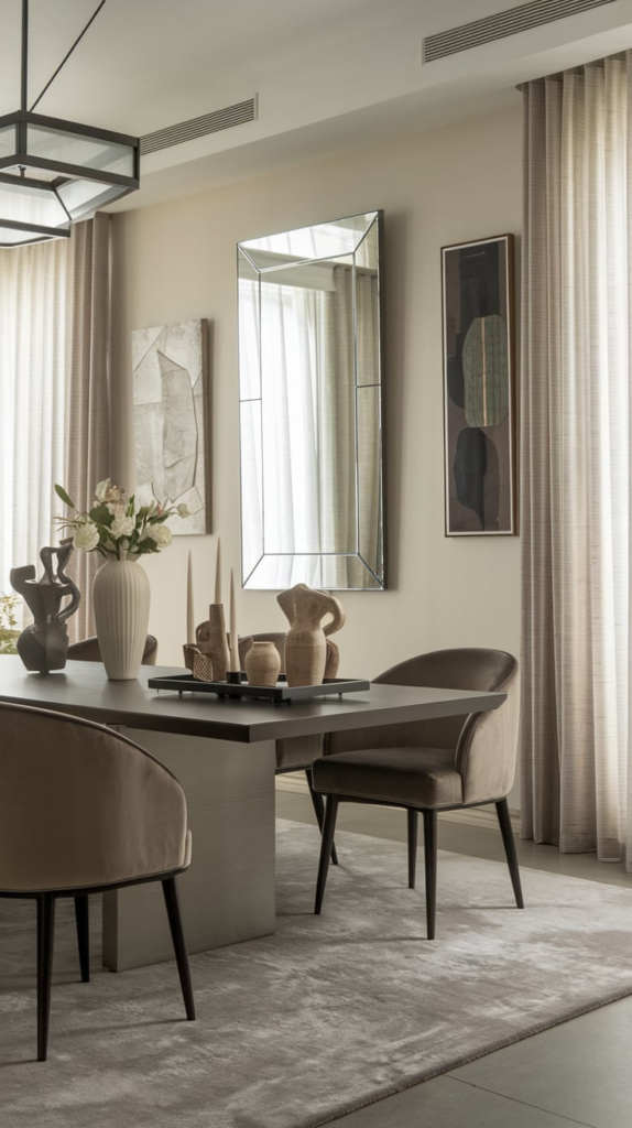 Metallic accents in dining room