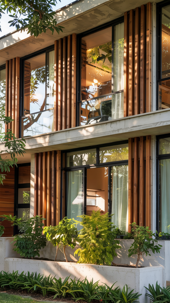 Horizontal cedar slats on black exterior