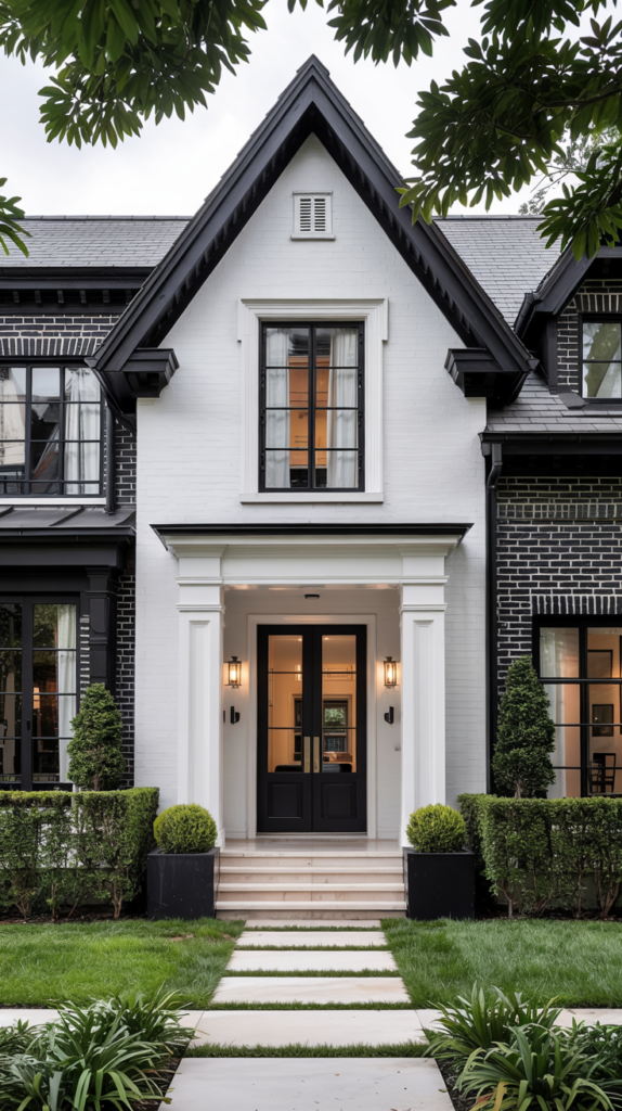 Cedar pergola over black house