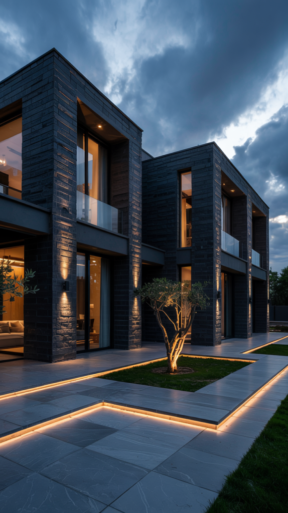 Scandinavian style black house with cedar accents