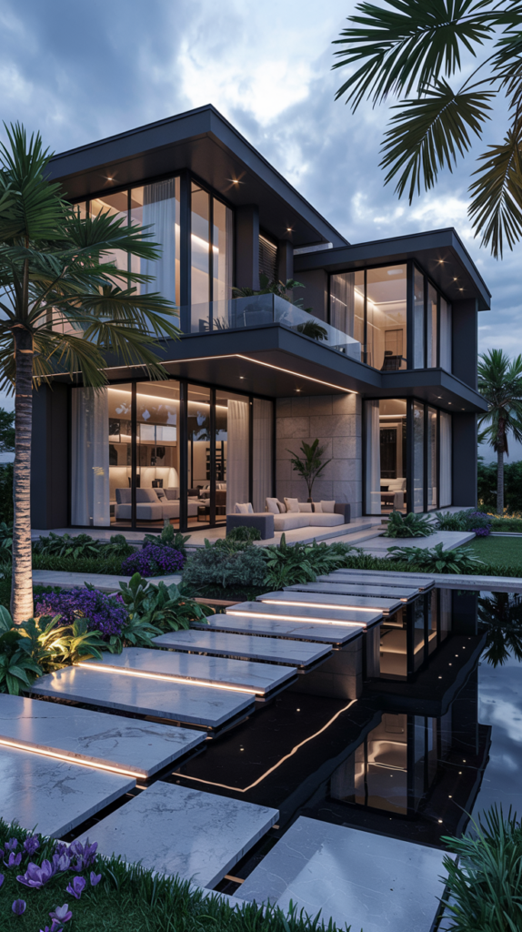 Black brick house with cedar trims