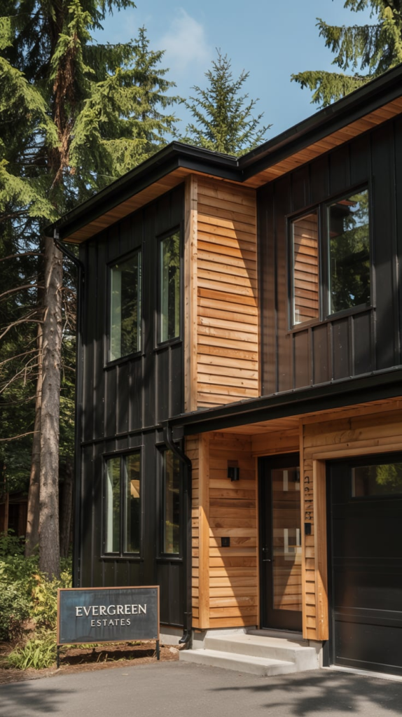 Cedar deck with black house exterior