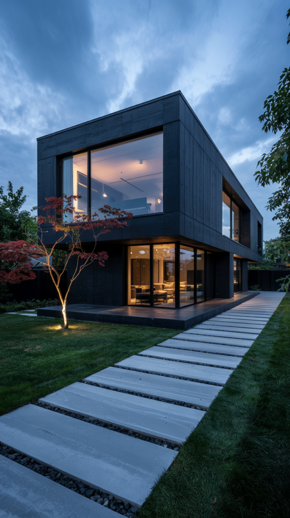 Black and cedar A-frame house