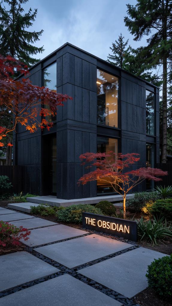 Black painted brick with cedar beams