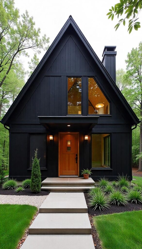 Black and cedar duplex exterior