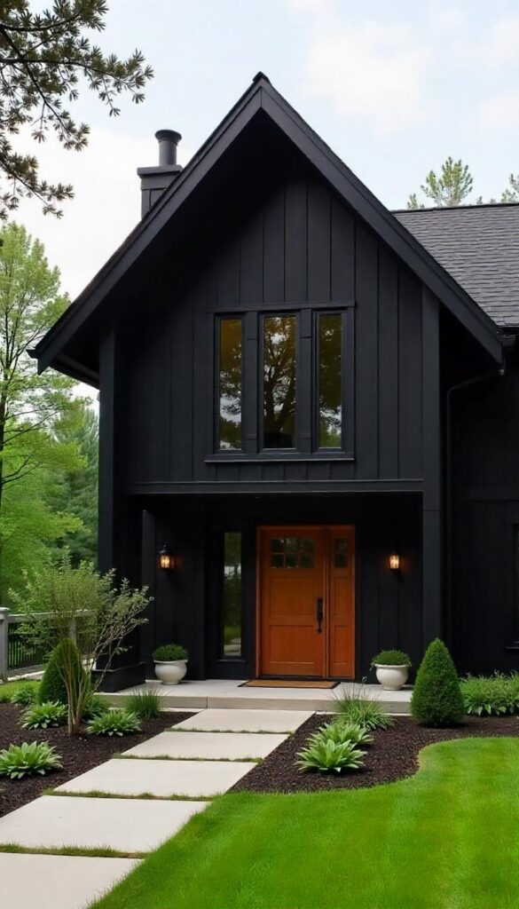 Black stained wood with raw cedar elements